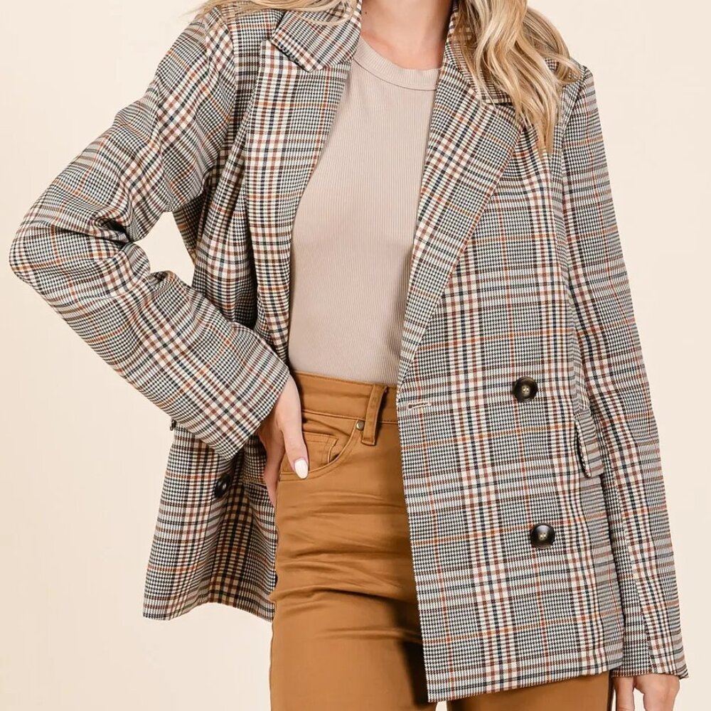 Mittoshop Plaid Double Breasted Relaxed‎ Fit Blazer